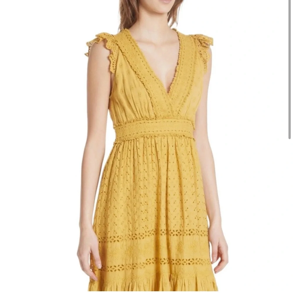 Ulla Johnson V-Neck Dress with Ruffles - Chartreuse Yellow - Excellent Condition - Picture 1 of 11